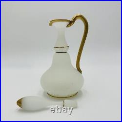 Glass Decanter Stopper Opaline White And Gold Trimmed Vintage Delicate Pitcher