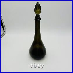 Glass Decanter With Stopper 14 MCM Green Olive Italy Art Vintage Large