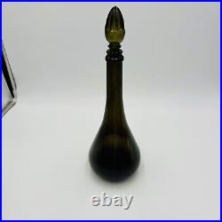 Glass Decanter With Stopper 14in MCM Green Olive Italy Art Vintage Large