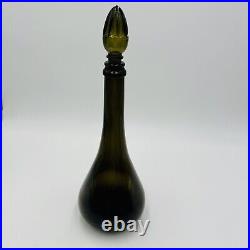 Glass Decanter With Stopper 14in MCM Green Olive Italy Art Vintage Large