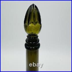 Glass Decanter With Stopper 14in MCM Green Olive Italy Art Vintage Large