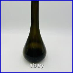 Glass Decanter With Stopper 14in MCM Green Olive Italy Art Vintage Large