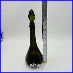 Glass Decanter With Stopper 14in MCM Green Olive Italy Art Vintage Large