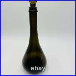 Glass Decanter With Stopper 14in MCM Green Olive Italy Art Vintage Large