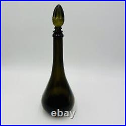 Glass Decanter With Stopper 14in MCM Green Olive Italy Art Vintage Large