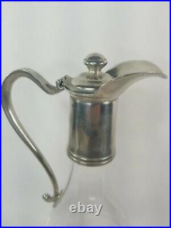 Glass Sterling Silver 95 stamped Vintage Decanter handle foot wine water Italy