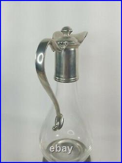 Glass Sterling Silver 95 stamped Vintage Decanter handle foot wine water Italy