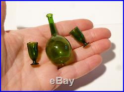Good Antique Vintage Dolls House Miniature Hand Blown Glass Decanter & 6 Glasses