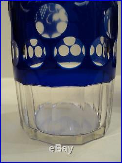 Gorgeous Matched Pair Of Vintage Cobalt Overlay Cut-to-clear Decanters