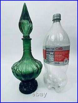 Green 14.5 Vintage Italian Genie Bottle Decanter Art Glass Décor