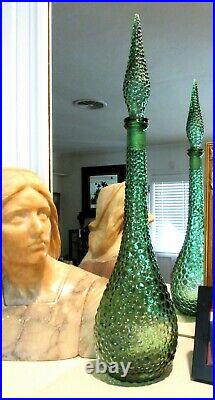 Green 22 Vtg Empoli Italian Glass Decanter / Genie Bottle
