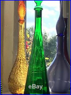Green Decanter MCM Italian Empoli Genie Bottle Glass Blown 1960s Vintage Swirl