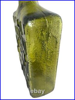 Green Empoli Brutalist Decanter Mid Century Modern Italian Decorative Art Glass