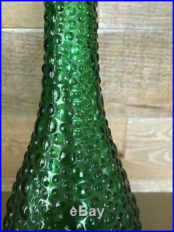 Green Genie Bottle Green Italian Art Glass Hobnail Tall Decanter Empoli Vintage