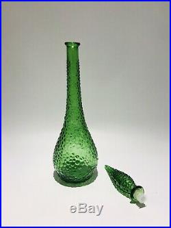 Green genie bottle decanter 1960s glass mcm vintage Made In Italy marking