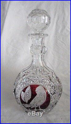 HOFBAUER RED BYRDES clear Crystal CARAFE Whiskey Decanter with Stopper vintage