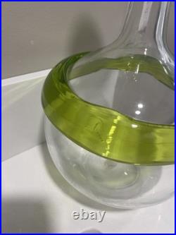 HTF Vintage Blenko Handmade Glass Gump Decanter in Green Mid Century MCM