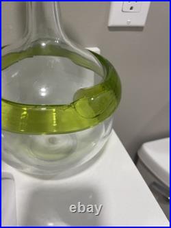 HTF Vintage Blenko Handmade Glass Gump Decanter in Green Mid Century MCM