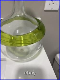 HTF Vintage Blenko Handmade Glass Gump Decanter in Green Mid Century MCM