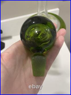 HTF Vintage Blenko Handmade Glass Gump Decanter in Green Mid Century MCM