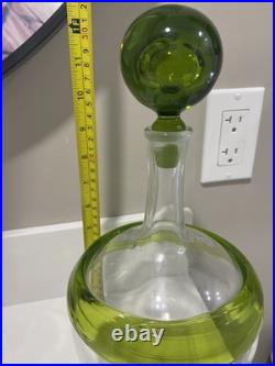 HTF Vintage Blenko Handmade Glass Gump Decanter in Green Mid Century MCM