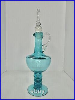 HTF Vintage MCM Bischoff Glass Ice Blue Bubble Decanter Withstopper Stunning