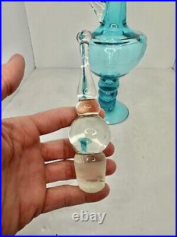 HTF Vintage MCM Bischoff Glass Ice Blue Bubble Decanter Withstopper Stunning