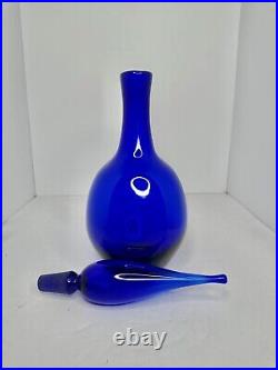 HTF Vintage MCM Blenko Decanter #719 In Sapphire WithFlame Stopper Genie Bottle