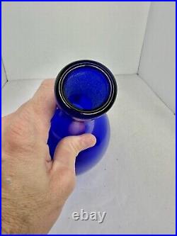 HTF Vintage MCM Blenko Decanter #719 In Sapphire WithFlame Stopper Genie Bottle