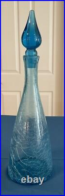 HTF Vintage MCM Crackle Glass Decanter Genie Turquoise Blue 16