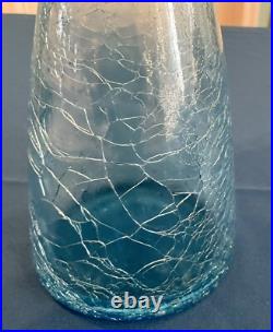 HTF Vintage MCM Crackle Glass Decanter Genie Turquoise Blue 16