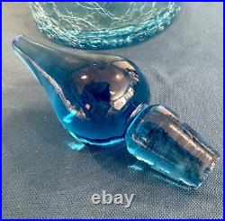 HTF Vintage MCM Crackle Glass Decanter Genie Turquoise Blue 16