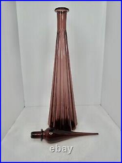 HTF Vintage MCM Empoli 29.5 Fluted Amethyst Genie Bottle Decanter With11 Stopper