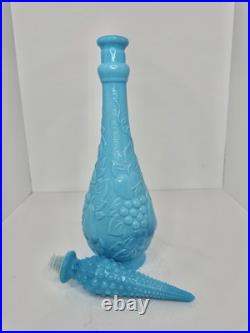 HTF Vintage MCM Empoli Glass Blue Milk Glass Decanter 18.75 Withstopper Stunning