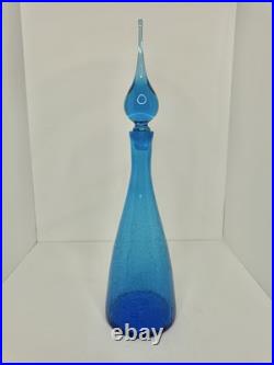 HTF Vintage MCM Pilgrim Glass Decanter In Blue 18 Withstopper