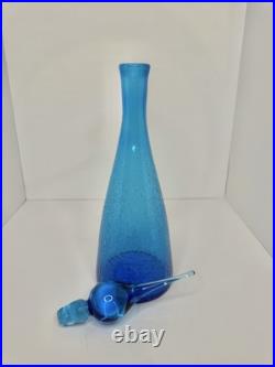 HTF Vintage MCM Pilgrim Glass Decanter In Blue 18 Withstopper