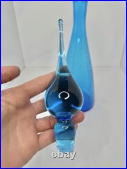 HTF Vintage MCM Pilgrim Glass Decanter In Blue 18 Withstopper