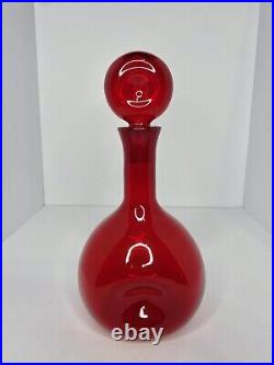 HTF Vintage MCM Viking glass Ruby Red Pinched Decanter Withstopper Mint