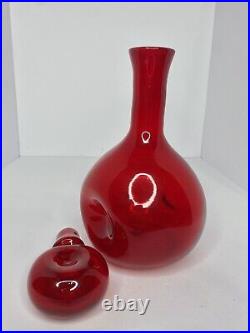 HTF Vintage MCM Viking glass Ruby Red Pinched Decanter Withstopper Mint