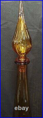 HUGE! Vtg MCM Italian Italy Empoli Amber Glass Genie Bottle Decanter Flat 26+