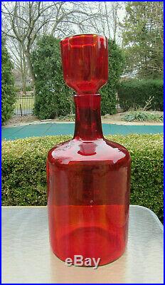 HUGE Vtg Mid Century Joel Myers for Blenko Huge Optic Red Glass Decanter Bottle