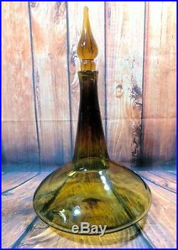 Hand Blown Amber Glass Genie Bottle Tall Decanter Tall MCM Antique Vintage