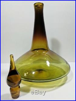 Hand Blown Amber Glass Genie Bottle Tall Decanter Tall MCM Antique Vintage