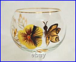 Hand Painted 8 Piece Decanter Set withButterflies, Pansies & Gold Trim Vtg. M4972