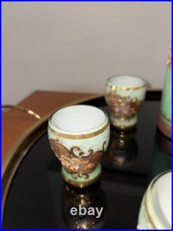 Handblown Emerald Rose Venetian Decanter & Cordial Set. 18k Gold Trim. VTG. NIB Handblown Emerald Rose Venetian Decanter & Cordial Set. 18k Gold Trim. VTG. NIB