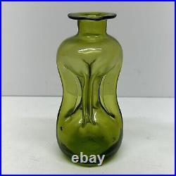 Holmegaard Style KLUK KLUK Pinched Glass Bottle 5 Olive Green Lot Of 2 Vintage