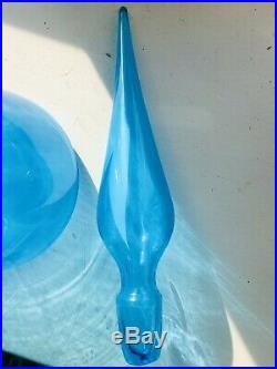 Huge 23 Vintage MCM Italian Empoli Glass Genie Bottle Ice Blue 1970s Decanter