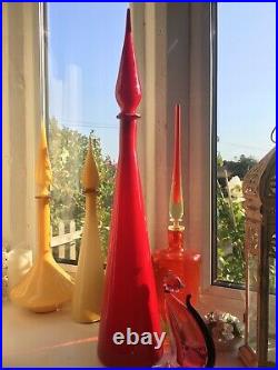 Huge Cased Red Genie Bottle Decanter Mcm Glass Italy Vintage Hand Blown Empoli
