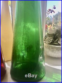 Huge Emerald Green Decanter MCM Italian Empoli Genie Bottle Glass 1960s Vintage