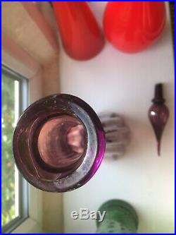 Huge Purple Fluted Vintage MCM Italian Empoli Glass Genie Bottle Decanter 1960s
